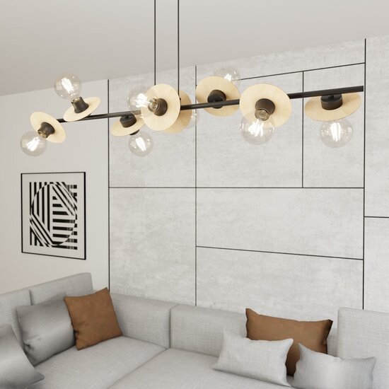 Emibig Emibig TOKEN 8 BL WOOD - Modern pendant lamp made of steel and wood