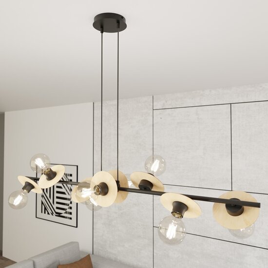Emibig Emibig TOKEN 8 BL WOOD - Modern pendant lamp made of steel and wood