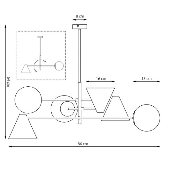 Emibig Emibig HERMES 6 BLACK - Moderne hanglamp voor een stijlvolle ambiance