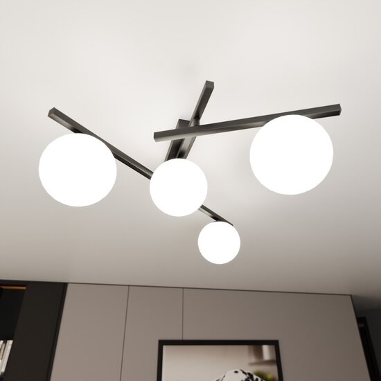 Emibig Emibig SMART 4 BLACK/OPAL - Modern ceiling lamp for a stylish look
