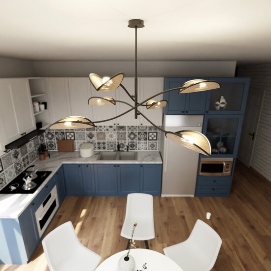 Emibig Emibig LOTUS 6 Black/Rattan - Bohemian style ceiling lamp