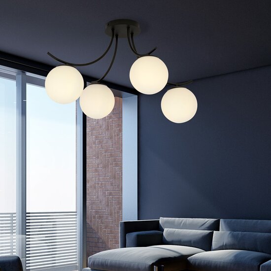 Emibig Emibig BOSTON 4 BLACK/OPAL - Lampe de plafond moderne pour un look élégant