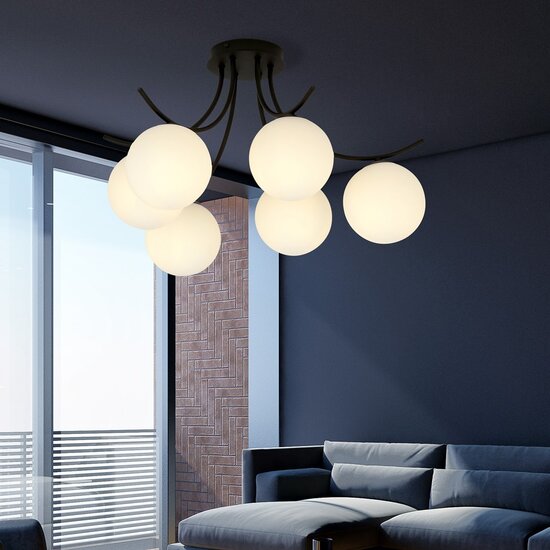 Emibig Emibig BOSTON 6 BLACK/OPAL - Moderne Deckenlampe für jeden Raum