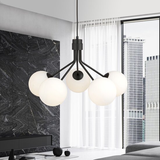 Emibig Emibig NOVA 5 BLACK/OPAL - Lámpara colgante escandinava elegante