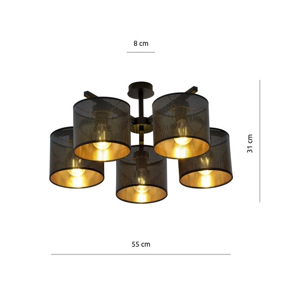 Emibig Emibig JORDAN 5 BLACK/GOLD - Stilvolle industrielle Deckenlampe