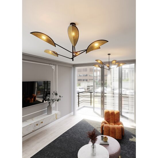 Emibig Emibig VENE 6 NOIR/RATTAN - Lampe Suspendue Boho Élégante