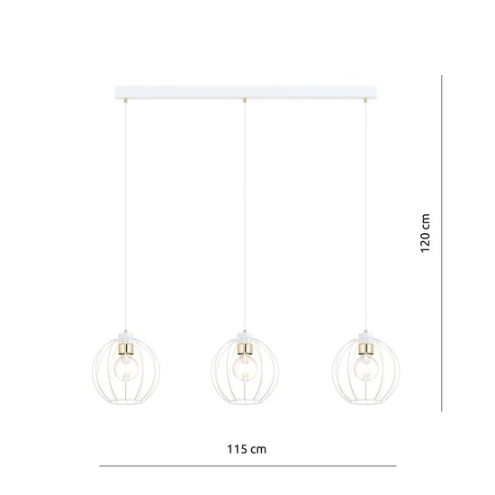 Emibig Emibig GINO 3 WIT/GOLD - Stijlvolle industriële hanglamp