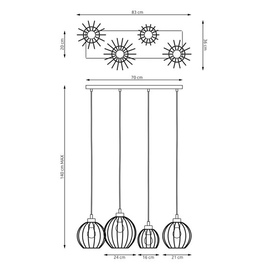 Emibig Emibig NANDO 4 BL GOLD - Stijlvolle industriële hanglamp