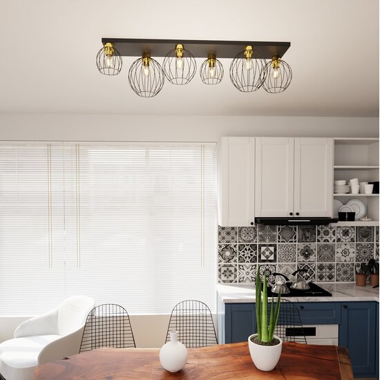 Emibig Emibig NEST 6 BL GOLD - Industriële plafondlamp met gouden accenten