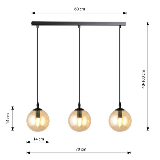 Emibig Emibig COSMO 3 BL MIODOWY - Moderne hanglamp met amberkleurige kap