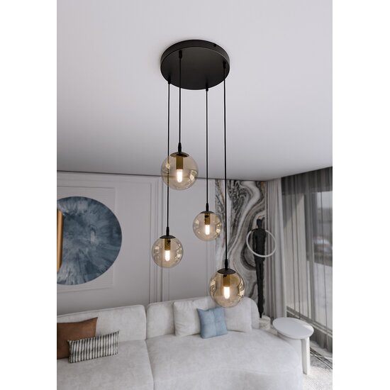 Emibig Emibig COSMO 4 BL PREMIUM MIODOWY - Moderne hanglamp met amberkleurige kap