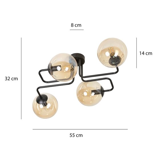 Emibig Emibig BRENDI 4 BL MIODOWY - Moderne plafondlamp met amberkleurige lampenkap