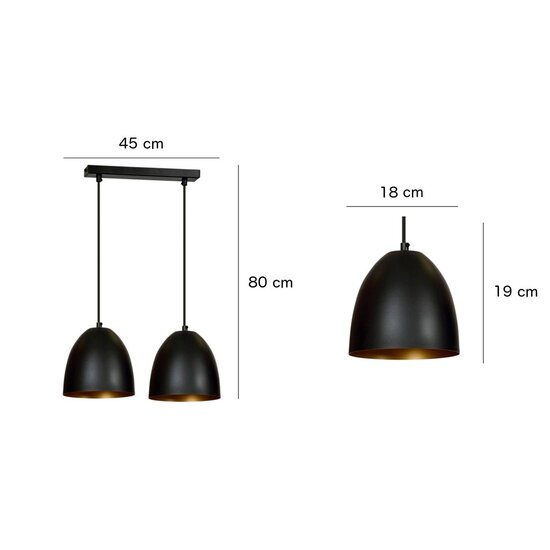 Emibig Emibig LENOX 2 Zwart / Goud - Moderne Hanglamp voor een Stijlvolle Interieur