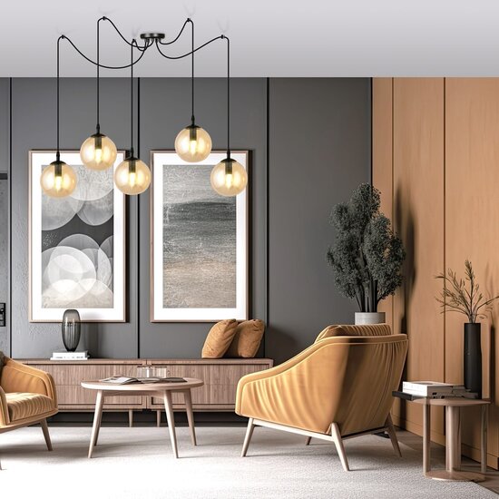 Emibig Emibig GIGI 5 Hanglamp - Moderne stijl met amberkleurige lampenkap