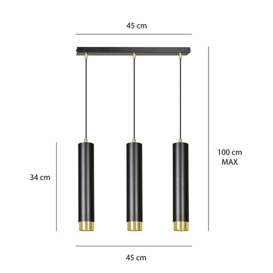 Emibig Emibig KIBO 3 Hanglamp - Modern design met zwarte en gouden accenten