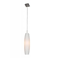 Fantasia Maru pendant light, white glass with brushed steel canopy, E27 fitting, 88mm diameter and 1200mm height