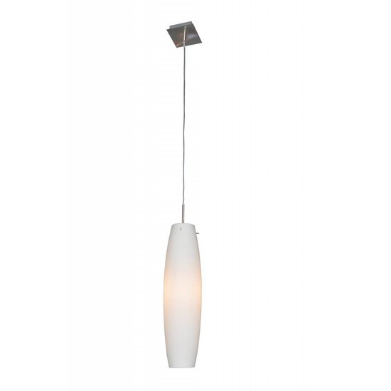 Fantasia Maru hanglamp, wit glas met geborsteld stalen rozet, E27 fitting, 88mm diameter en 1200mm hoog
