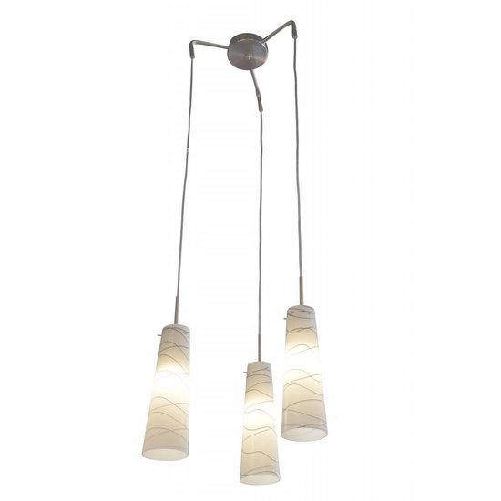Fantasia Gylia hanglamp in glas met wit motief, 3x E27 (excl. lampen), diameter 380mm, hoogte 1000mm, IP20