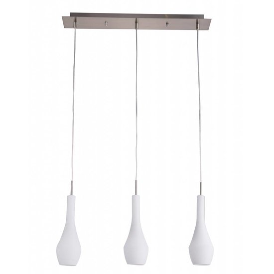Fantasia Botelo hanglamp met glazen flessenkap in mat nikkel/melkwit, 3x E27 fitting, 600 mm lang, 1200 mm hoog, IP20