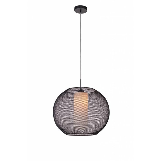 Fantasia Lunki hanglamp bol zwart-wit, E27 fitting, diameter 500mm, hoogte 1200mm, staal en glas