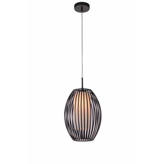 Fantasia Muna hanglamp, ovaal, zwart-wit, staal en glas, diameter 250 mm, hoogte 1200 mm, E27 fitting, IP20