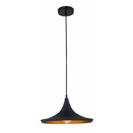 Fantasia IDRIS suspension, forme conique noire et or, culot E27, diametre 360mm, hauteur 1200mm, acier