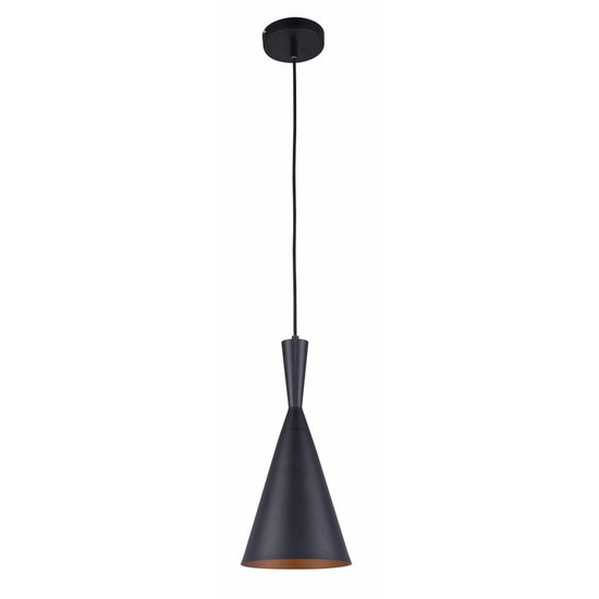 Fantasia OSHA pendant lamp, conical shape black with gold, 1x E27 fitting, 185mm diameter, 1200mm height, steel