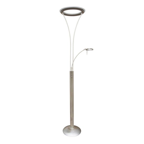 Fantasia Ceres lámpara de pie con lámpara de lectura en blanco-cromo, LED regulable 30W + 6W, 3050 + 600 lúmenes, 3000K