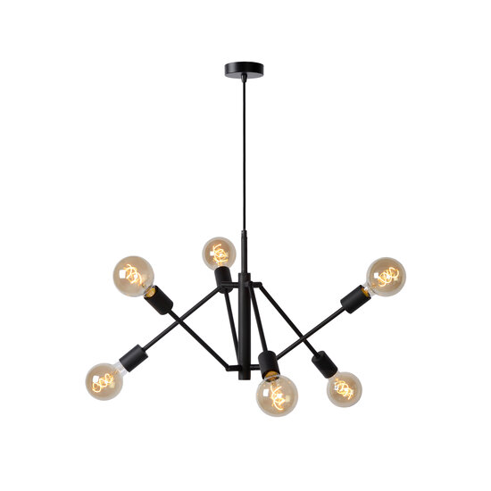 LUCIDE LUCIDE LESTER - Stijlvolle Zwarte Hanglamp met 6xE27 Fittingen
