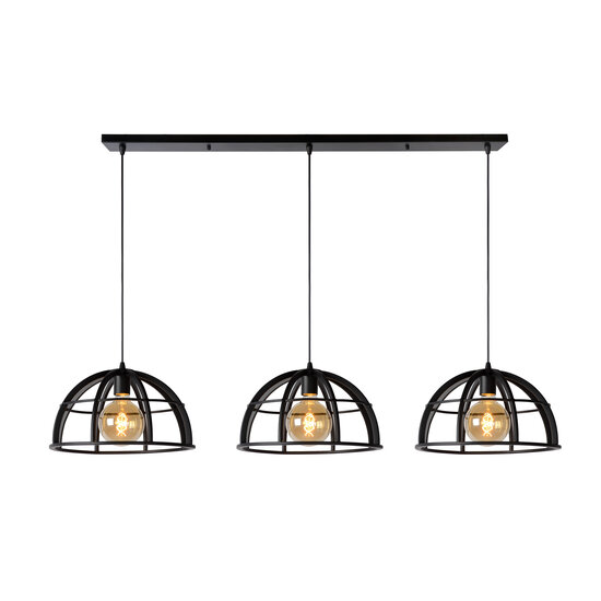 LUCIDE LUCIDE DIKRA - Lámpara Colgante - Ø 40 cm - 3xE27 - Negra - Ideal para una iluminación interior elegante