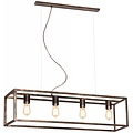 Suspension Fantasia Kago avec 4 douilles E27, acier vieux cuivre, ruggine et noir, 100 x 25 cm, câbles réglables