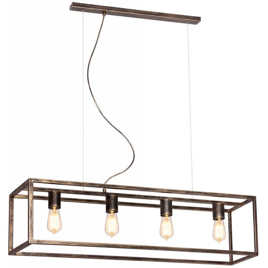 Suspension Kago Fantasia, acier, finition ruggine/cuivre/noir, 100 cm de large, 4x douille E27, IP20