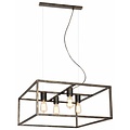 Hanging lamp black, copper or rust square rural E27x4