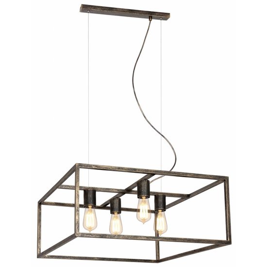 Hanging lamp black, copper or rust square rural E27x4
