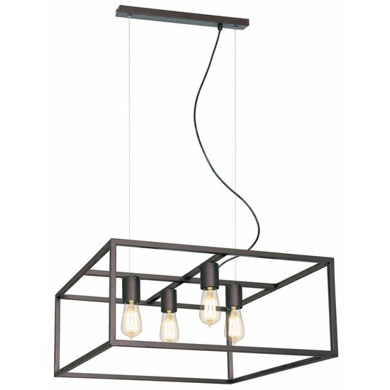 Hanging lamp black, copper or rust square rural E27x4