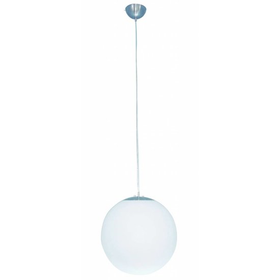 Fantasia Sphere pendant light, white glass ball shade Ø400mm, brushed steel rod 1200mm, E27 fitting, bulb not included