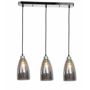 Hanglamp glas grijs conisch 3xE14 1200mm hoog