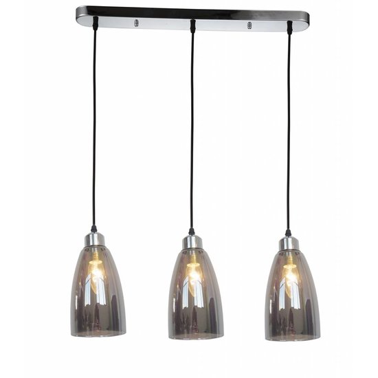 Suspension Fantasia Cabo, verre fumé conique, 3x E14 (ampoules non incluses), 120cm de haut, chrome