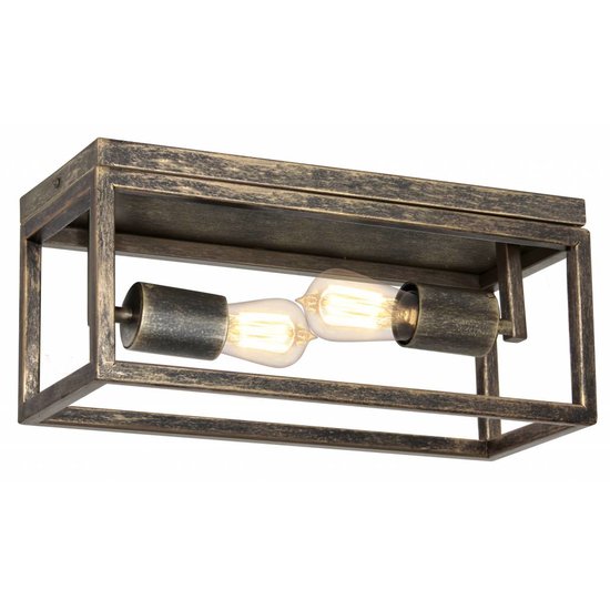 Plafondlamp ruggine/oud koper/zwart 2xE27 400mm breed