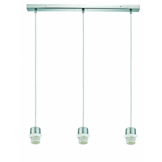 Fantasia Nina lampara colgante 640mm de ancho en acero cepillado, 3x portalamparas E27, pantalla a parte