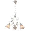 Lustre Fantasia Surya avec 3 douilles E14, structure acier blanc antique et verre, max. 40W par lampe, IP20, 587 x 401 mm