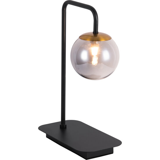 Fantasia Hasselt lampe de table avec G9 LED (incluse), noir mat et bronze avec abat-jour en verre gris cendré