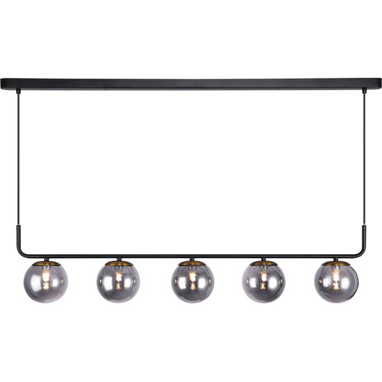 Fantasia Hasselt hanglamp met 5x G9 LED (inbegrepen), mat zwart en brons met as grijs glas, dimbaar