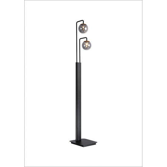 Fantasia Hasselt floor lamp with 2x G9 LED and dimmer (both included), matt black and bronze with ash grey glass