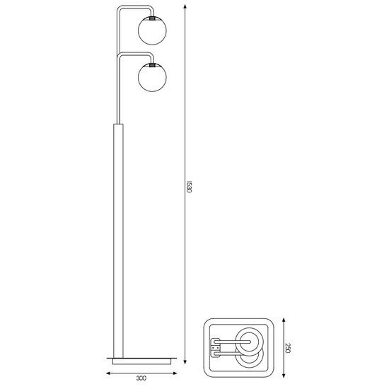 Fantasia Hasselt floor lamp with 2x G9 LED and dimmer (both included), matt black and bronze with ash grey glass