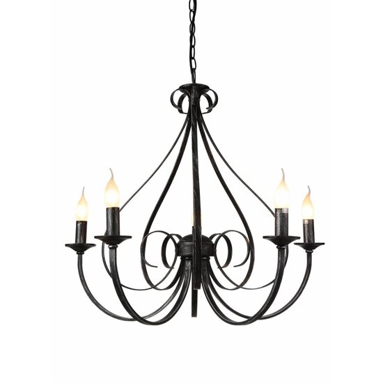 Fantasia Fantasia Marquis Hängelampe in Antikschwarz, Stahl und Glas, 5x E14 (Leuchtmittel exkl.), max. 40W pro Lampe, 72x63,5 cm