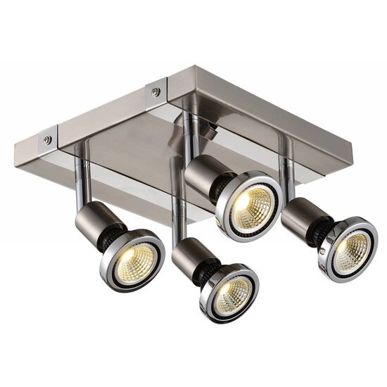 Fantasia Robus lámpara de techo cuadrada negro-cromo, 4x GU10 LED 5W, 3000K, 200x200mm