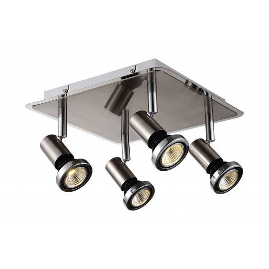 Fantasia Xzibit plafonnier carré noir-chrome, 4xGU10 LED 5W inclus, 250x250mm, orientable, IP20