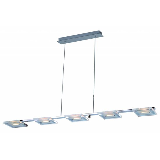 Fantasia Carax pendant light glass/crystal LED chrome dimmable, 5x4W, 350 lumen, 3000K, 1210mm long