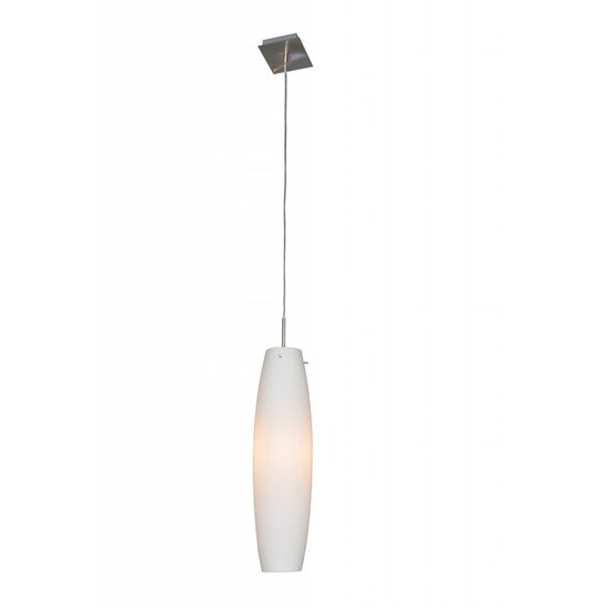 Fantasia Maru suspension, verre blanc avec rosace en acier brossé, culot E27, diamètre 88mm et hauteur 1200mm